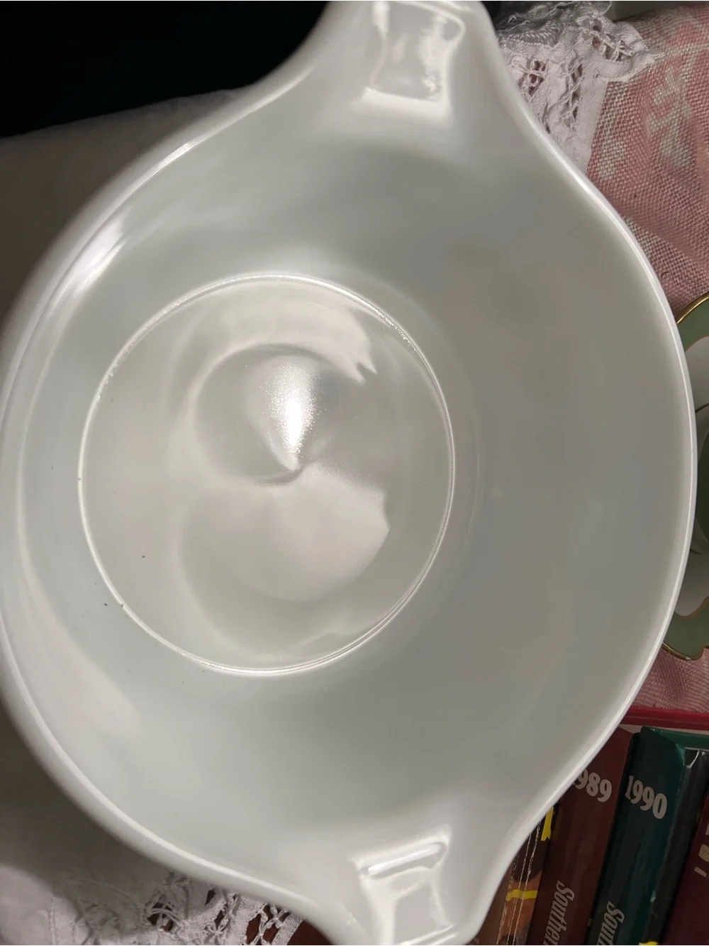 Pyrex White Casserole with Gold Floral Pattern and Clear Lid